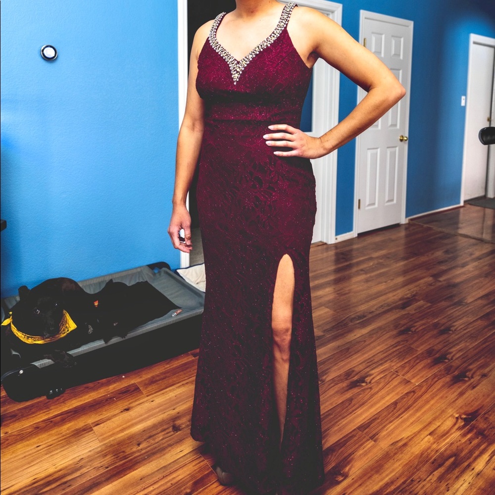 Burgundy floor length dress